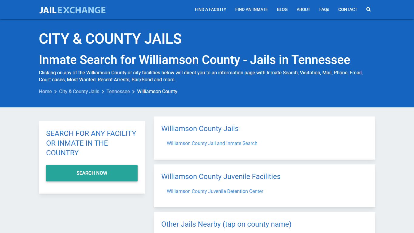 Inmate Search for Williamson County | Jails in Tennessee - Jail Exchange